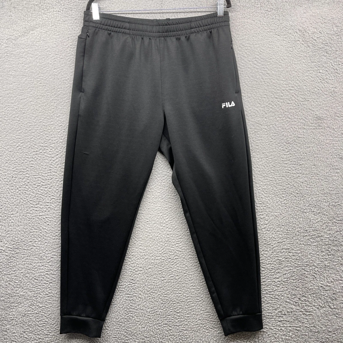 Fila Mens Jogger Sweat Pants Black Mid Rise Pockets Logos Pull On