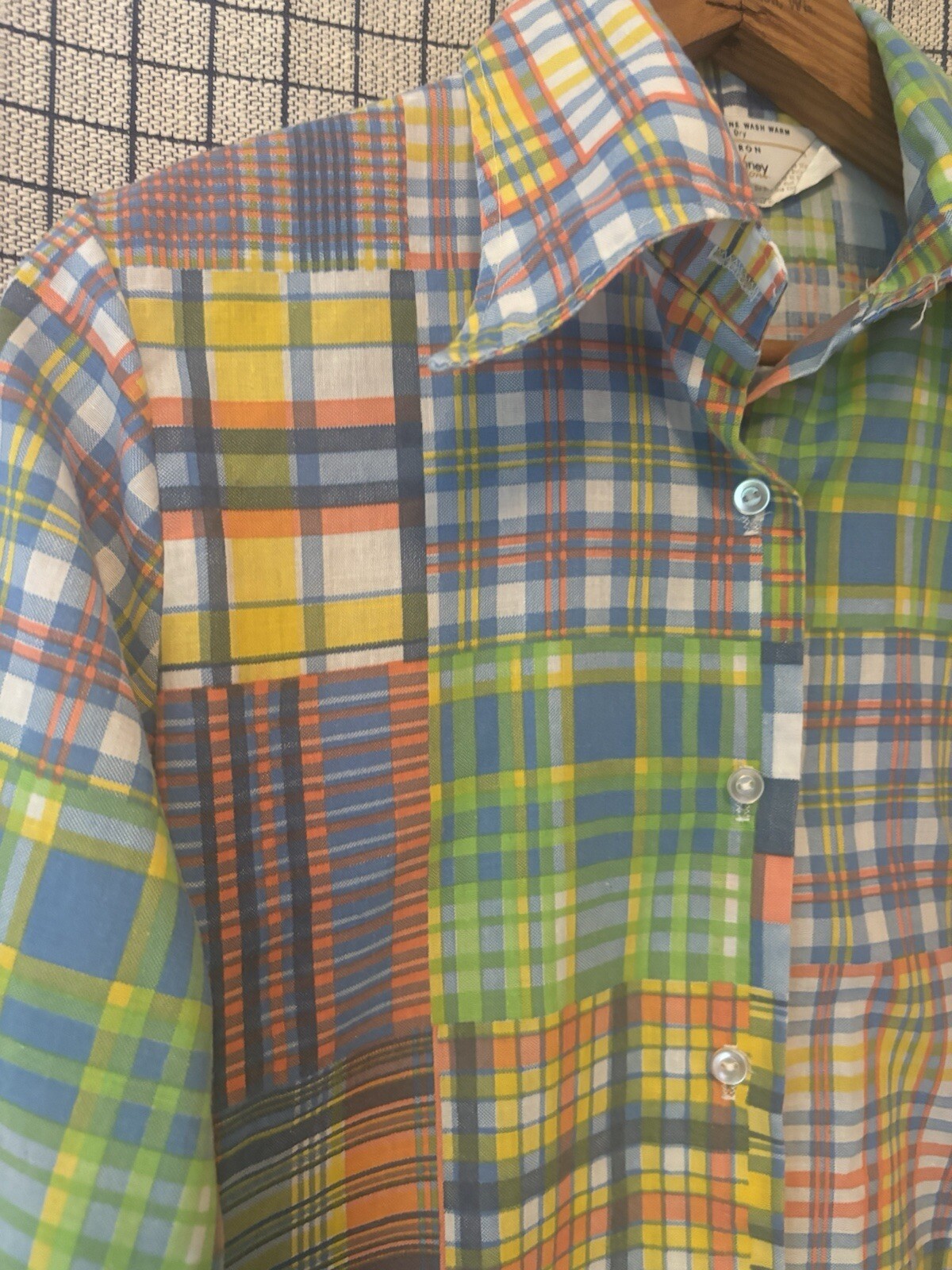 Vintage 70s Plaid Patchwork Button Down Soft Cott… - image 6