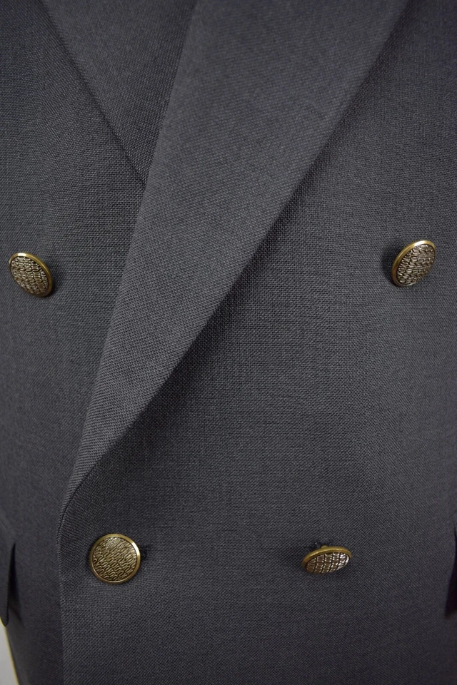 Blazer The Sansabelt 1980-90 lã cinza escuro sólido peito duplo tamanho: 40S - Imagem 2 de 4