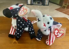 2 TY Beanie Babies Retired Plush Toys - Lefty and Righty 2000-Never Played With