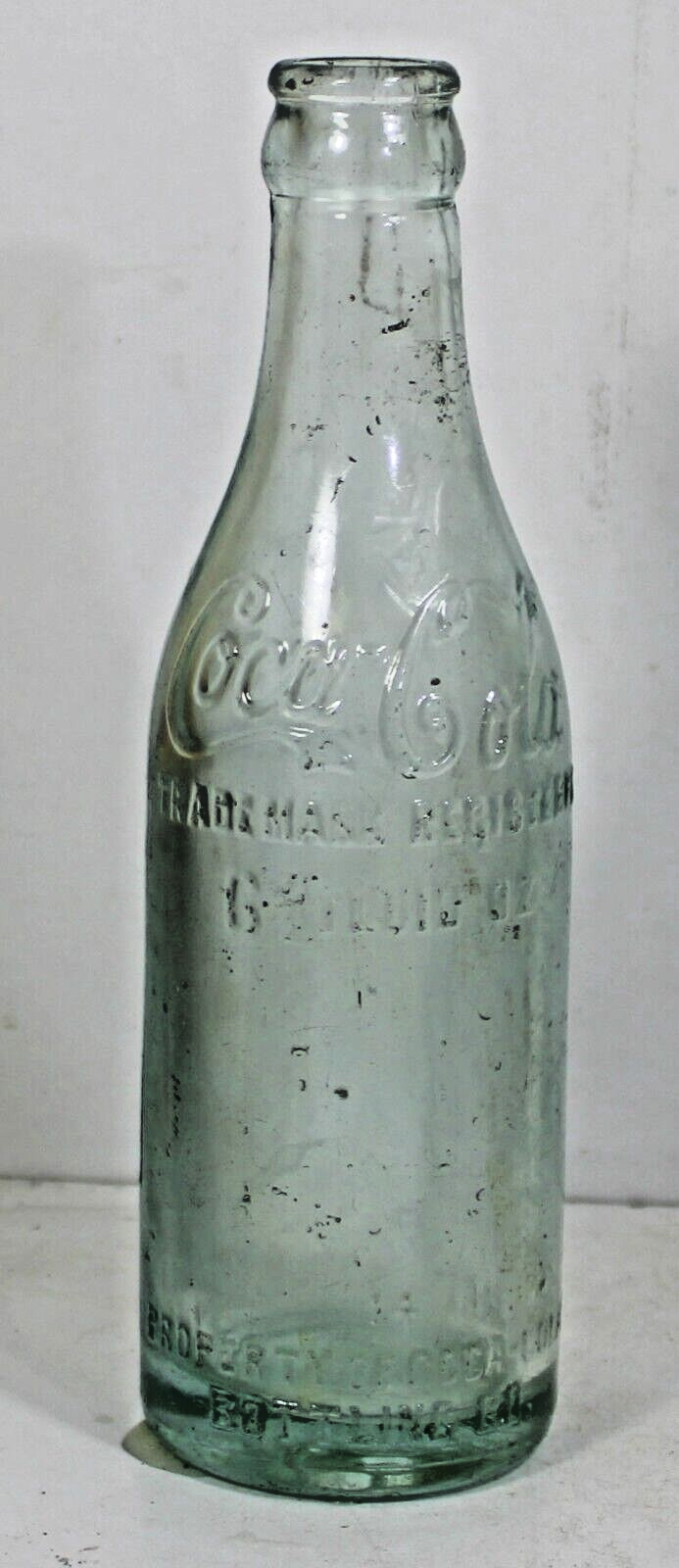 c1910 AQUA SODA BOTTLE STRAIGHT SIDE COCACOLA BOTTLING CO