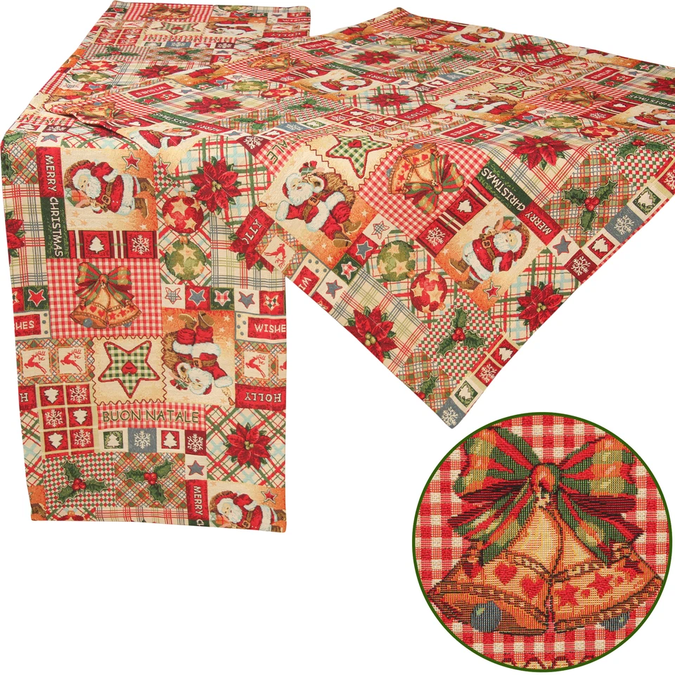 Weihnachtsmotive Patchwork Tischdecke Tischläufer Mitteldecke in Gobelin Rot - Bild 1 von 1