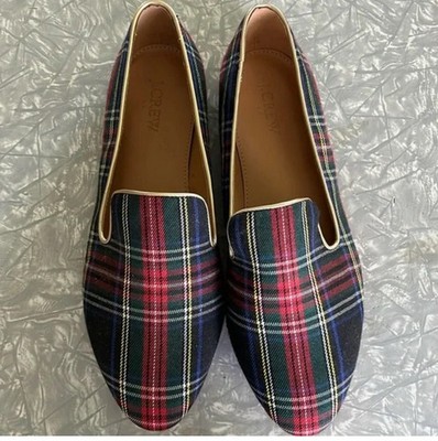 J. Crew Factory Plaid Slip-On Loafers in Red & Navy with Gold Trim J.Crew Factory Womens Holiday Tartan Plaid Print Smoking  main image 3