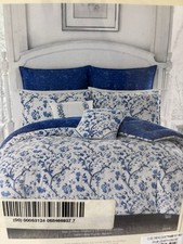 Laura Ashley Elise Duvet Cover Set King Floral Cotton Blue Includes 2 Shams NIP