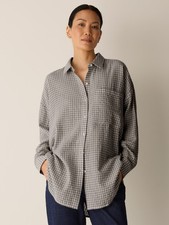 Eileen Fisher Wool Cotton Check Classic Collar Long Shirt, PLASTER NEW WT