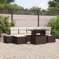 Garten Sofa Set 7-Teilig Beige Rattan Garten Ecksofa Rechteckig