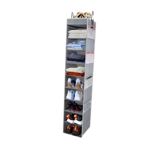 Large 10-Shelf Hanging Shoe Organizer for Closet Grey 1 Pack
