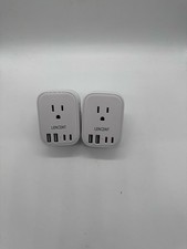 LENCENT 2 Pack Travel Power Adapter Schuko 4 USB 4 Outlet US to EU White