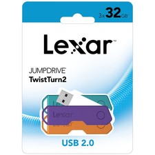 Lexar JumpDrive TwistTurn2 USB Flash Drives, 32GB, Black, 3-PK