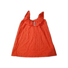 Ann Taylor NWT Dress Sz Small Petite Red Eyelet Lined Ruffle Neckline Elastic 