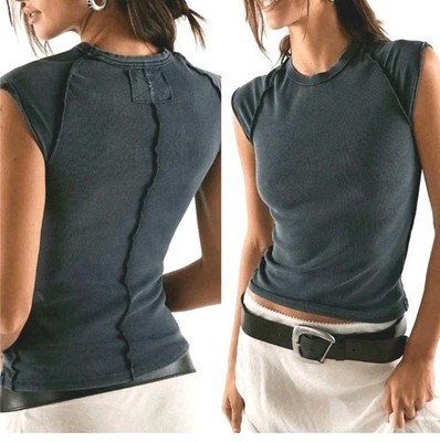 Free People X We the Free Ever Had Tee Black T-Shirt Ribbed Sz M NWT