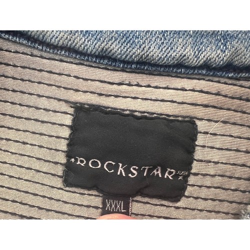 Rockstar XXXL Denim Jacket Embellished Graffiti Moto Biker Tour Dates - Picture 5 of 6