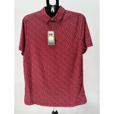 PGA Tour Pro Series Mens M Red All Over Print Short Sleeve Golf Polo Shirt NEW