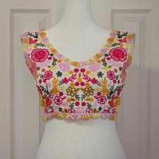 Pink Orange Yellow Floral Embroidered Choli C...