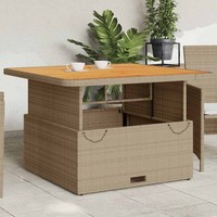 Gartentisch Beige 110X110X71 Cm Poly Rattan Und Akazienholz