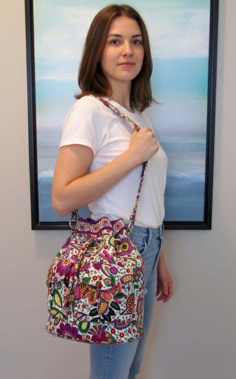 Vera Bradley Viva La Vera Floral Drawstring Hobo Satchel Crossbody Bag Quilted