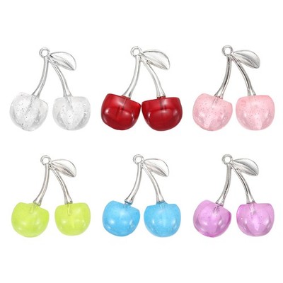 Für Cherry Charm, 6er Pack Acryl Kirsch-Anhänger bunt + silber