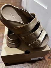 Ugg Size 9 Goldenglow Platform Slide Sandal New In Box Triple Strap Dark Sand