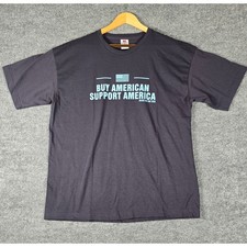 BAYSIDE Buy American Support America Graphic T Shirt Mens XL Made in USA Navy