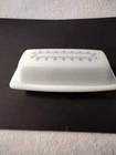 Vintage Pyrex Milk Glass Butter Dish, blue Snowflake Garland Pattern