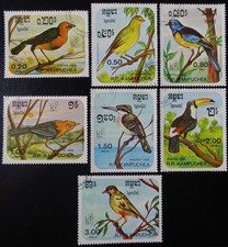 TIMBRES du KAMPUCHÉA - OISEAUX  N°559/575 oblitéré CACHET à DATE