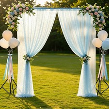 2 PCS Blue Sheer Tulle Backdrop Curtains Event Wedding Photo 10x10 FT Panel