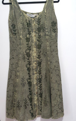 Henna India Dress Women One Size Mini Swing Boho Stone Wash Button Front Floral