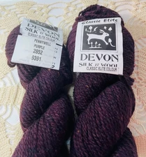 Classic Elite Devon Wool/Silk Yarn Lot of 2 Pennywell Purple 2852 New Vintage