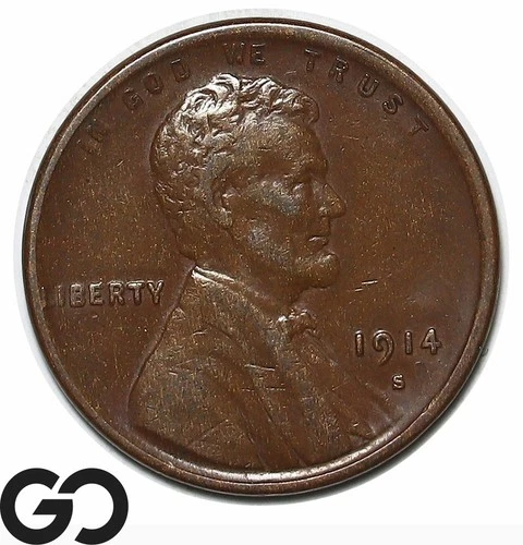 1914-S Lincoln Cent Wheat Penny, Choice AU Better Date