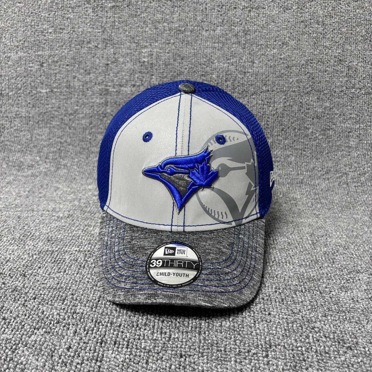 New Era Toronto Blue Jays 39THIRTY Child Youth Stretch Fit Hat Blue Mesh Gray