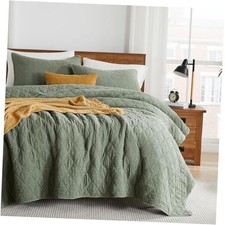 Size Quilt Set, Muslin Cotton Shell Down-Alt Poly Filling, Twin Olive Green