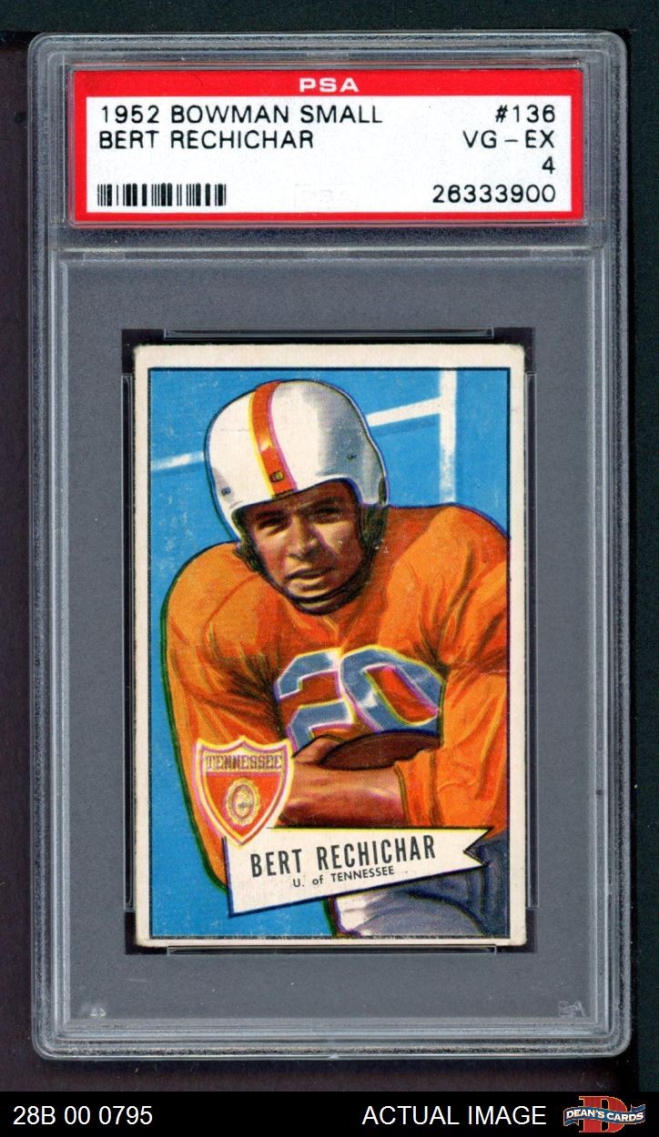 Bert Rechichar #136 Football Cards 1952 Bowman Small trading card — raw and PSA graded price guide