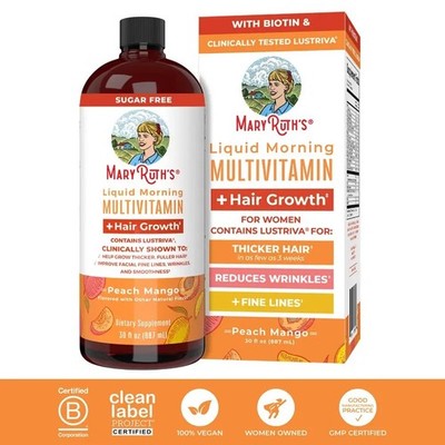 MaryRuth's Liquid Multivitamin 30 Fl Oz Lustriva Hair Growth Biotin Anti-Wrinkle