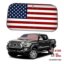 Windshield Sun Shade American Flag Silver Black-Fit 2016-2023 Toyota Tacoma