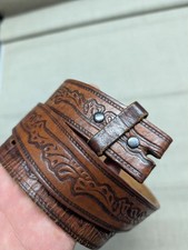 vintage USA made TOOLED buckle belt 40 brown WESTERN steerhide leather COWBOY