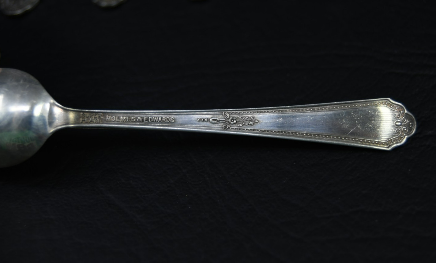 Vtg Holmes Edwards Silver Plate Romance 1925 Inlaid Flatware 6 Demitasse Spoons