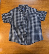 George Men's Classic Fit Plaid Short Sleeve Button-Up Shirt Blue XL 46-48 