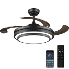 42 Inch Black Modern Ceiling Fan with Lights and APP Control,Retractable Fand...