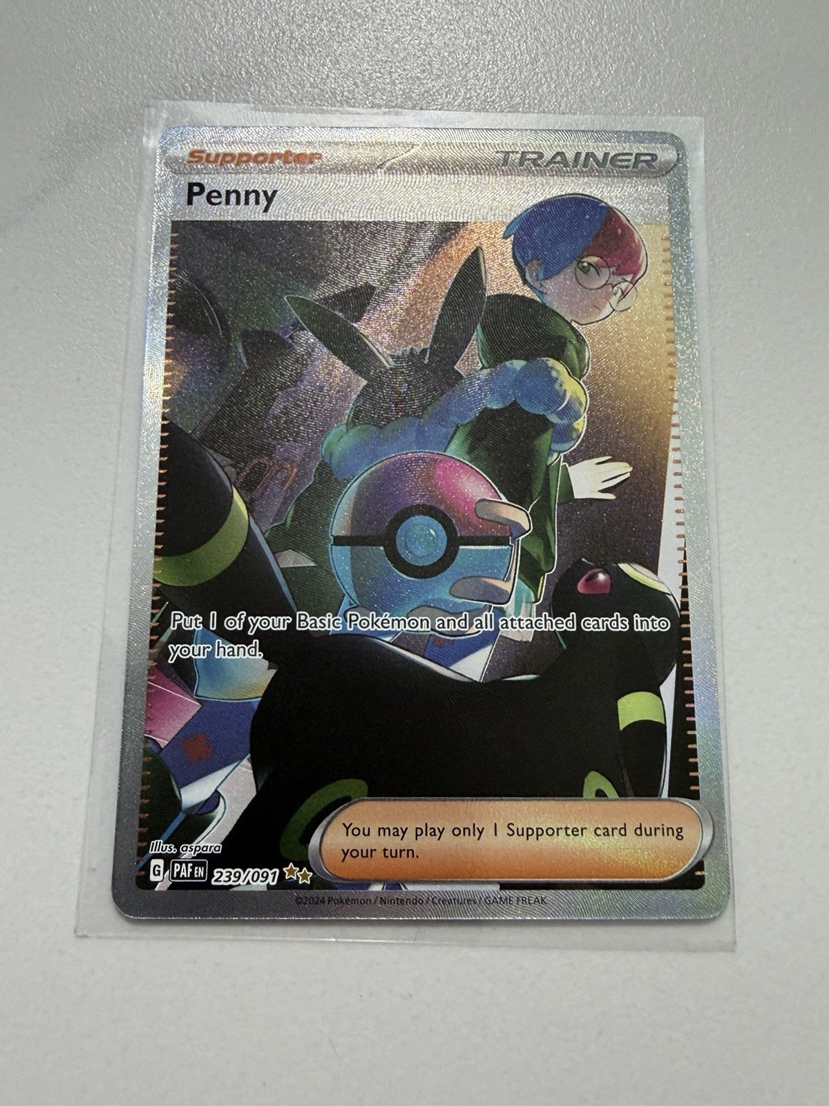 Pokemon Penny 239/091 SV Paldean Fates Full Art Holo Ultra Rare Eng 2024