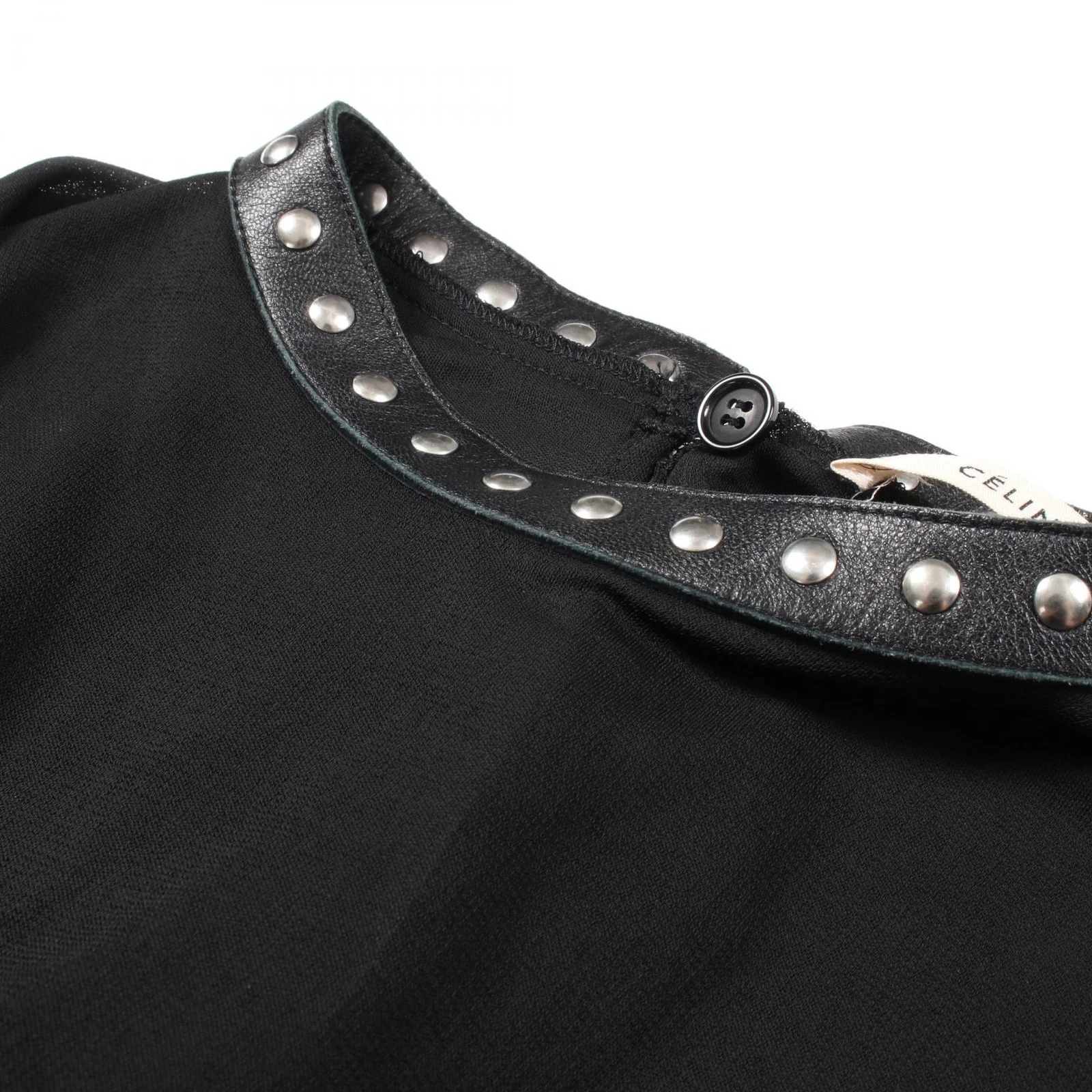 Abito CELINE scollo borchie 26Z23 232A poliestere pelle di agnello nero #38 usato