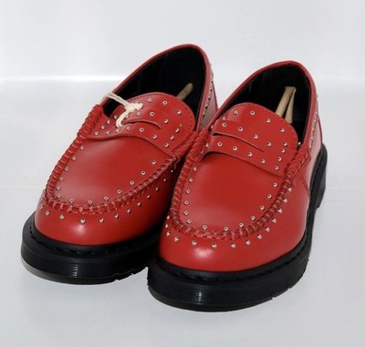 NEW SUPREME x DR.MARTENS MENS Size 9 STUDDED PENTON POPPY RED SMOOTH LOAFER