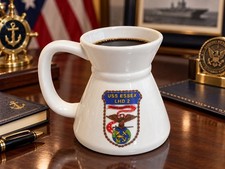 Rare VINTAGE USS ESSEX LHD-2 Ceramic COFFEE MUG with lid 