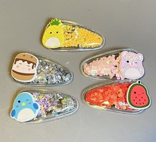 Squishmallow Girls Hair Barrette Clips 3D Glitter Puffy Snap Clip Kids Lot 5x