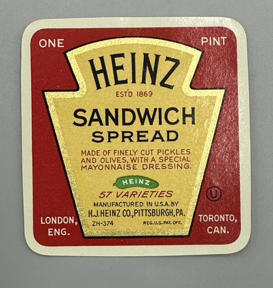 1938 HEINZ Pickle SANDWICH SPREAD Relish Advertising Pint Label Vintage Original