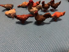 Lot 10 Vintage German Putz Composition Hens Chicken Rooster Barnyard Metal Feet