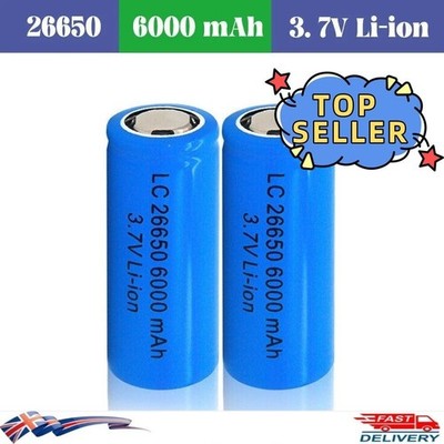 26650 Batteries 3.7V Rechargeable Battery Flat Top for Flashlight Torch w/ Lot
