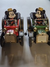 Pair of 1981 Disney Masudaya Mickey Mouse Driving Cars Red Green