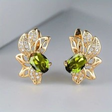 2Ct Oval Cut Simulated Peridot Beautiful Hoop Earrings 14K Yellow Gold Plated