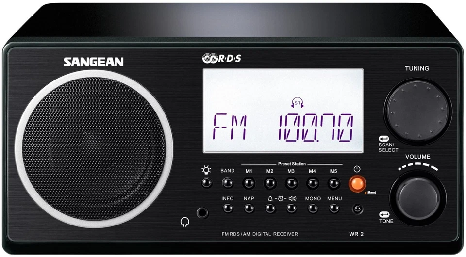 Receptor de radio sintonización digital de mesa gabinete de madera Sangean WR-2BK FM-RDS/AM Foto 2 de 2