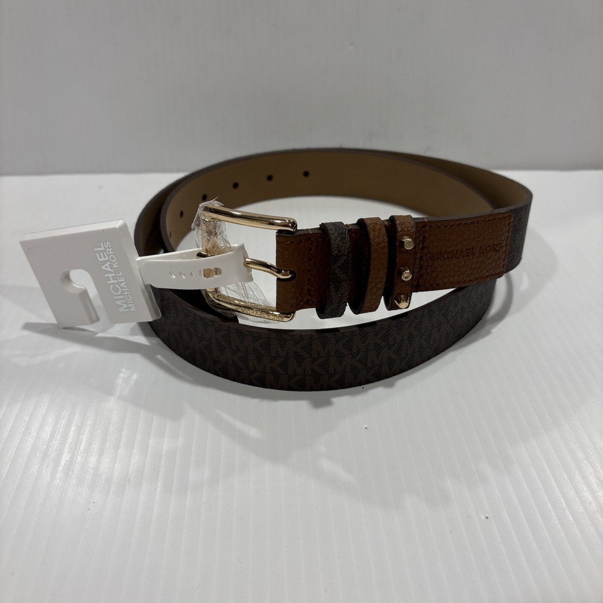 MICHAEL KORS BELT WITH PRINTED MK LOGO TRIPLE BELT LOOP W 